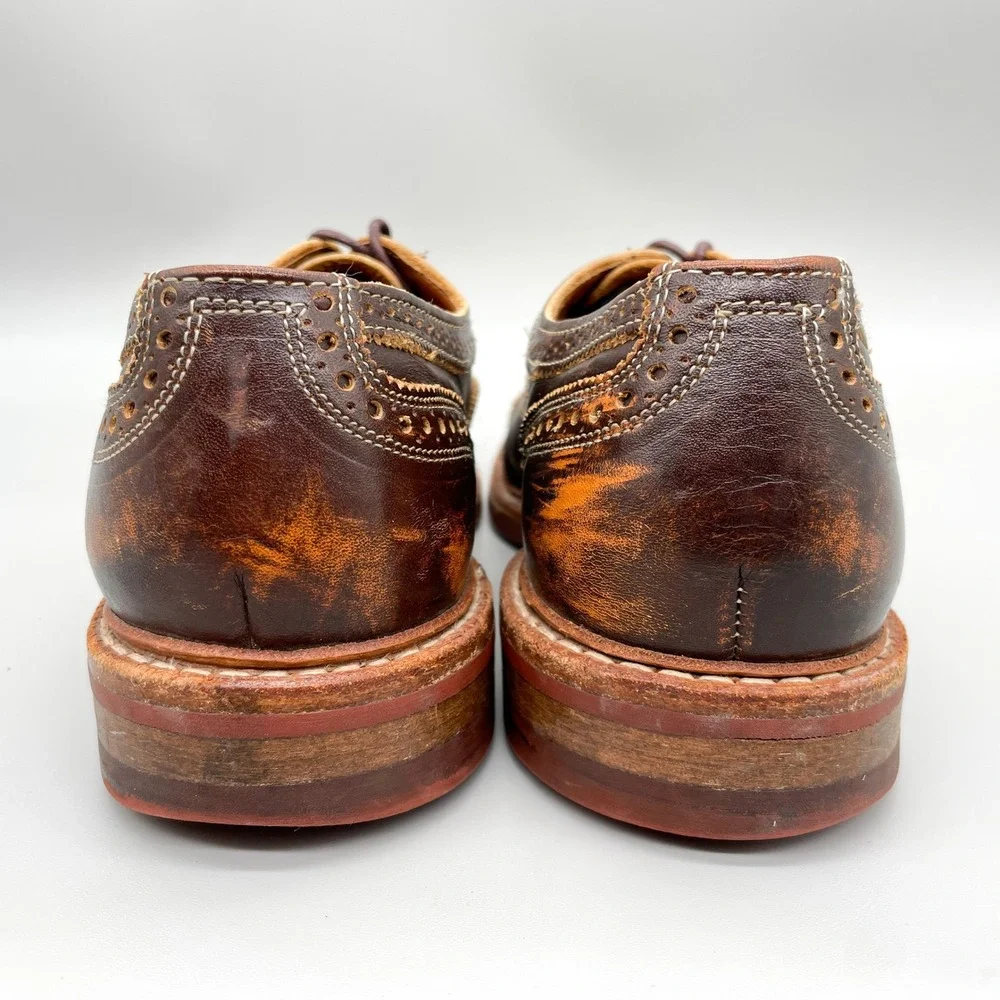 Allen Edmonds Mens 9D Strandmok Brown Leather Cap Toe Brogue Wingtip Oxford Shoe